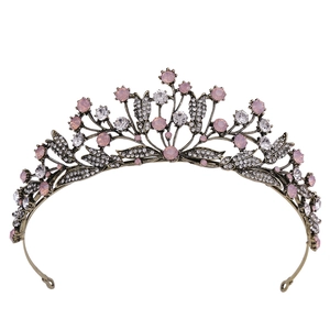 Retro Bridal Crown Tiara Alloy Rhinestone Artificial Pearl Leaf Design Wedding Hair Accessories For Women Party Birthday