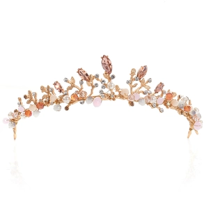 Handmade Gold Branch Bridal Crown Beaded Artificial Pearl Rhinestone Wedding Headband Vintage Flower Tiara Party Hair Accessories For Women