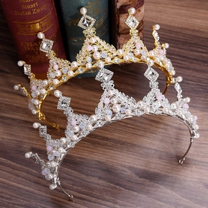 Baroque Luxury Alloy Crystal Rhinestone Artificial Pearl Bridal Crown 18K Gold Silver Plated Wedding Tiara For Women Princess Headwear