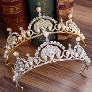 Baroque Alloy Faux Artificial Pearl Rhinestone Bridal Crown Tiara For Wedding Party Elegant Shell Shaped Hair Jewelry For Women