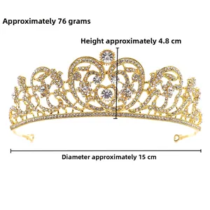 Detailed view of bridal heart crown with dimensions: 4.8cm height and 15cm diameter