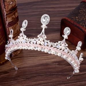 Luxueux Diadème Couronne en Alliage avec Künstliche Perles Strass et Cristal Style Baroque Pierre Rose Mariage Bandeau Bijoux Femme
