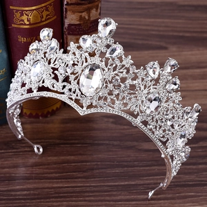 Elegant Baroque bridal tiara with sparkling crystals and silver floral accents