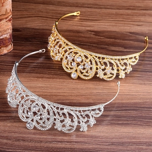 Elegant Baroque bridal crown with glittering rhinestones in gold and silver finish