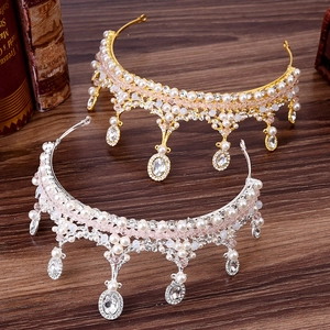 Serre-tête couronne élégant de style coréen avec perles et cristaux pour mariée de mariage
