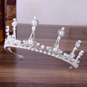 Bridal Crown Headband Elegant Rhinestone Crystal Artificial Pearl Alloy Tiara Korean Style Wedding Party Princess Hair Accessories