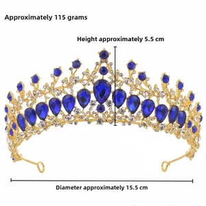 Vue détaillée du diadème de mariée de luxe avec cristaux bleus et spécifications de taille