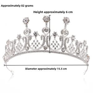 Dettagli tiara da sposa: peso 82g, altezza 6cm e diametro 15,5cm con strass argentati