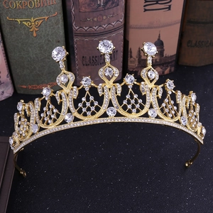 Elegante corona da sposa in strass dorati stile europeo per matrimoni e feste speciali
