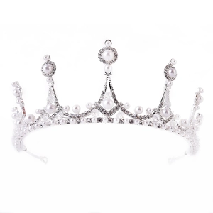 Elegant bridal tiara with sparkling rhinestones and white pearls in silver alloy finish