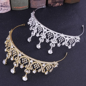 Corone da sposa barocche con strass scintillanti e pendenti in cristallo in oro e argento