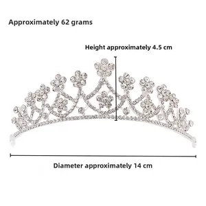 Rhinestone crown dimensions: 4.5cm height, 14cm diameter, and 62g weight details