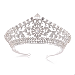 Macro detail of elegant bridal tiara with sparkling crystals and silver alloy frame
