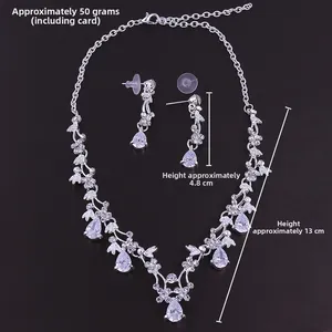 Silver bridal jewelry set with pear-shaped cubic zirconia stones and 13cm necklace drop