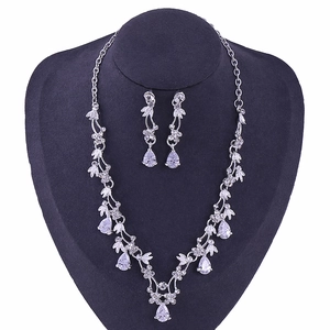 Exquisite bridal teardrop zircon necklace and earrings jewelry set for wedding gowns