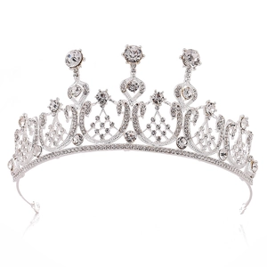 Elegante corona da sposa in argento con strass scintillanti e motivi floreali