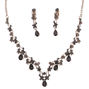 Elegant Vintage Luxury Waterdrop Zirconia Necklace And Earrings Jewelry Collection For Bridal Wedding Party Women Alloy Accessories
