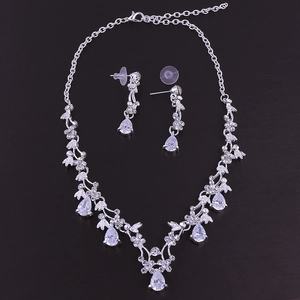 Exquisite silver bridal jewelry set with water drop zircon necklace and earrings