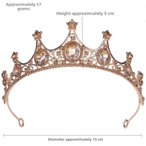 Detailed macro shot of baroque bridal crown with champagne crystals and rose gold plating