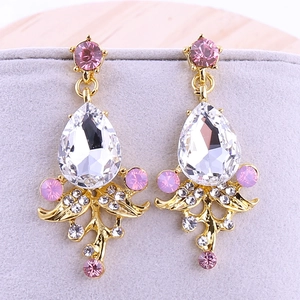 Luxe Legering Waterdruppel Kristal Blad Hanger Oorbellen Voor Bruiloft Bruid Vintage Strass Sieraden Voor Vrouwen Cadeau