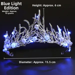 Close-up of LED bridal crown showing dimensions 15.5cm diameter and 6cm height details