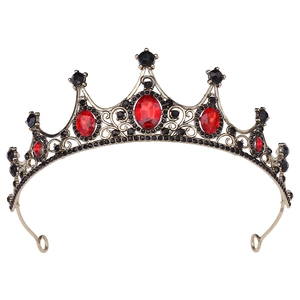 Vintage bronze bridal crown with red gemstones and black rhinestones in gothic style