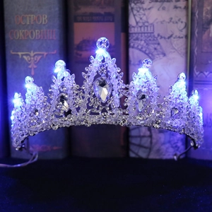 LED Glowing Crystal Rhinestone Crown Elegant Alloy Bridal Tiara Headpiece For Wedding Birthday Party Hair Accessories