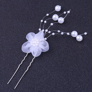 Handgefertigte Braut-Perlen-Spitzenblume U-förmige Haarnadel und Hochzeits-Haarschmuck