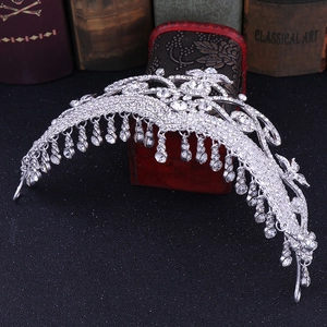 Arabian style bridal crown with silver rhinestones and teardrop crystal pendants