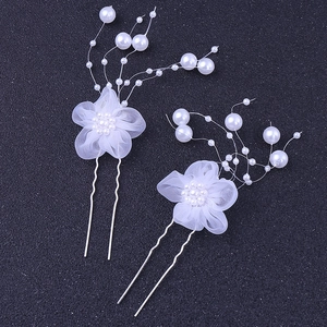 Braut Künstliche Perle Blume U-Förmige Haarstäbe Handgefertigte Weiße Mesh Spitze Haarnadeln Für Hochzeit Party Damen Elegant Haarschmuck