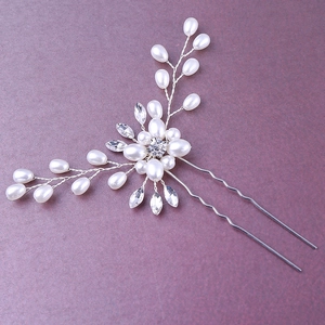Épingle à cheveux de mariée avec perles blanches et fil argenté pour coiffure de fête
