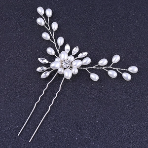 Pics à Cheveux de Mariée en Argent Faits à la Main Avec Künstliche Perles Strass Fleur Branche Clips en U pour Banquet Bijoux