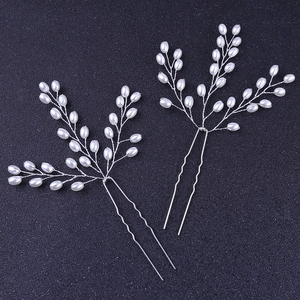 Épingles à cheveux de mariée faites main avec perles et fil d'argent en forme d'U