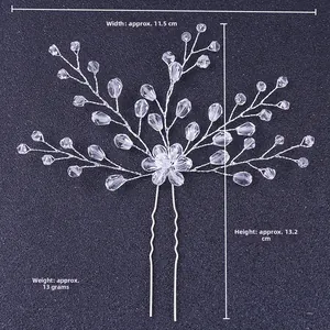 Detail showing dimensions of 11.5cm by 13.2cm for bridal crystal hair pins and accessories