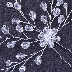 Exquisite bridal hair pin with handmade crystal floral beads and silver wire finish
