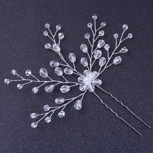 Handmade Crystal Bridal Hair Fork Silver Plated Copper Wire Branch Flower Hair Stick For Wedding Party Brides Accessories
