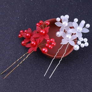 Épingles à cheveux de mariée avec fleurs et perles en rouge et blanc