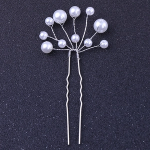 Forcina per capelli a U in argento con perle bianche per acconciature da sposa