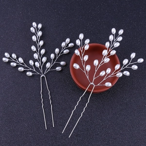 Épingles à cheveux en perles faites à la main en forme de U avec branches argentées mariage