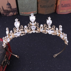 Elegant bridal crown with gold alloy frame and sparkling crystal rhinestones for weddings