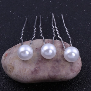 Lot de 3 épingles à cheveux de mariée avec perles blanches et pinces en métal argenté en U