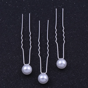 Lot de 3 épingles à cheveux argentées en U avec perles et design ondulé pour coiffures de mariée