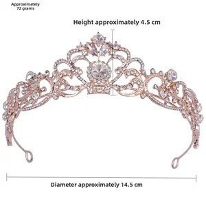 Detail of rose gold bridal crown with rhinestones, 14.5cm diameter and 4.5cm height