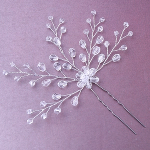 Exquisite bridal hair pin with silver wire and sparkling crystal beads for wedding hairstyles