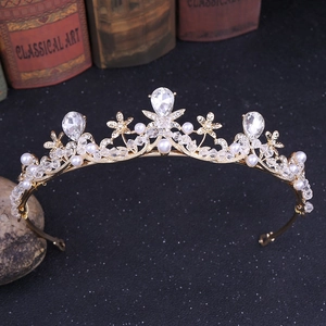 Élégante Couronne de Fleurs de Mariée Style Coréen Alliage Strass Künstliche Perle Tiare Accessoire de Coiffure Mariage Banquet Femmes Enfants