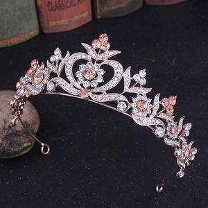 Couronne de Mariée Baroque Feuille Cœur pour Femmes Accessoires de Cheveux en Alliage de Luxe Strass Cristal pour Mariage