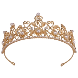 Vintage Baroque Sunflower Bridal Crown Tiara Alloy Rhinestone Artificial Pearl Wedding Hair Accessories For Party Banquet Women