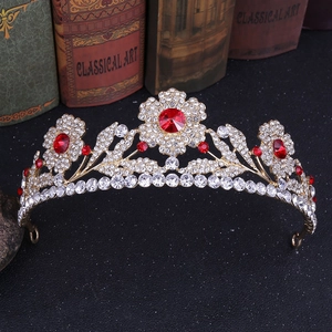 Tiara da Sposa in Lega Barocca con Fiori Strass Cristallo Copricapo per Celebrazione Matrimonio Festa Elegante Accessori Capelli Donna