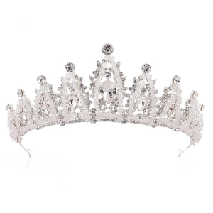 Élégante parure tiare de mariée argentée avec cristaux et strass taille poire