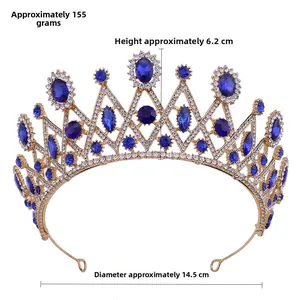 Détails du diadème de mariée montrant 6,2 cm de hauteur et 14,5 cm de diamètre total